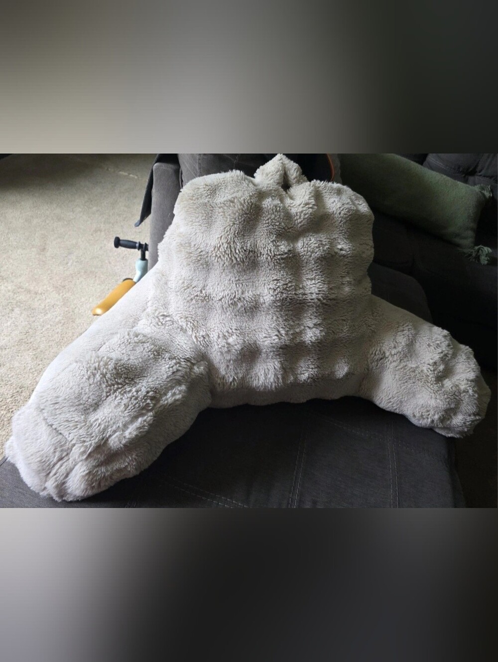 Large Off-White Fluffy Comfort  Backrest Pillow With Front Pocket For Remote